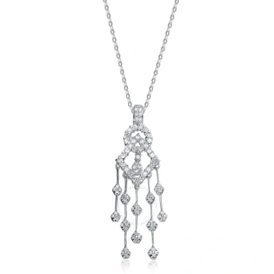 Megan Walford Classy Sterling Silver Round Clear Cubic Zirconia Chandelier Pendant Necklace In White