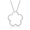 MEGAN WALFORD MEGAN WALFORD CLASSY STERLING SILVER ROUND CLEAR CUBIC ZIRCONIA FLOWER HALO PENDANT NECKLACE