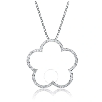 Megan Walford Classy Sterling Silver Round Clear Cubic Zirconia Flower Halo Pendant Necklace In Metallic