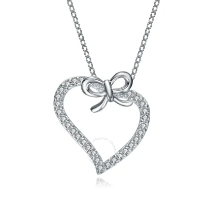 Megan Walford Classy Sterling Silver Round Clear Cubic Zirconia Heart Halo Pendant Necklace In White