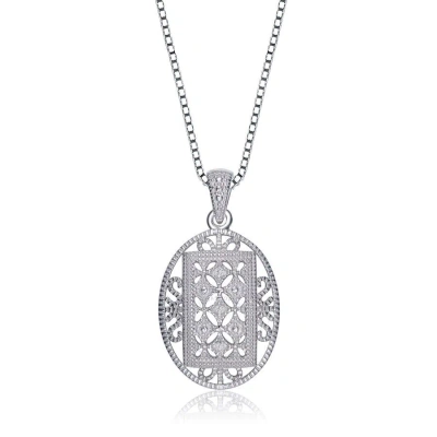 Megan Walford Classy Sterling Silver Round Clear Cubic Zirconia Patterned Pendant Necklace In White
