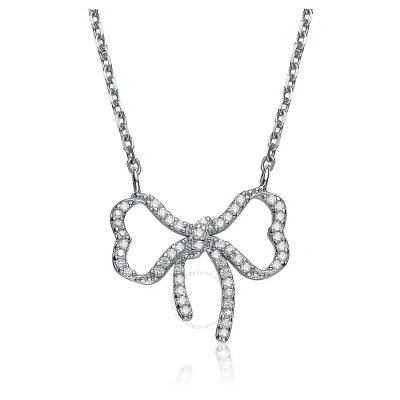 Megan Walford Classy Sterling Silver Round Clear Cubic Zirconia Ribbon Halo Pendant Necklace In White