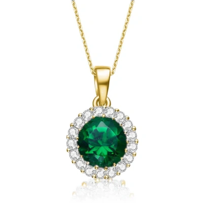 Megan Walford Cubic Zirconia Sterling Silver Emerald Round Pendant In Green
