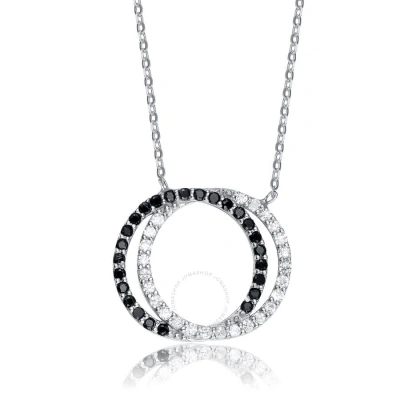 Megan Walford Cubic Zirconia Sterling Silver Rhodium Plated Double Outlined Circle Neckalce In Black