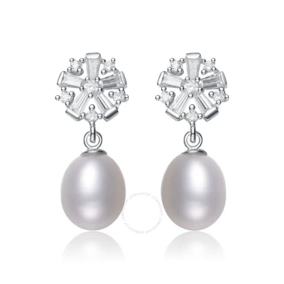 Megan Walford Cubic Zirconia Sterling Silver Rhodium Plated Pearl Drop Earrings In Mother Of Pearl