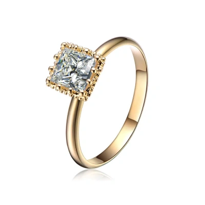 Megan Walford Elegant Gold Over Sterling Silver Princess Cubic Zirconia Solitaire Ring In Two-tone