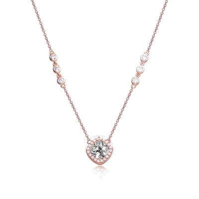 Megan Walford Elegant Rose Over Sterling Silver Cushion And Round Clear Cubic Zirconia Solitaire Nec In Rose Gold-tone