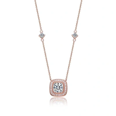 Megan Walford Elegant Rose Over Sterling Silver Multi-cut Clear Cubic Zirconia Solitaire Necklace In Rose Gold-tone