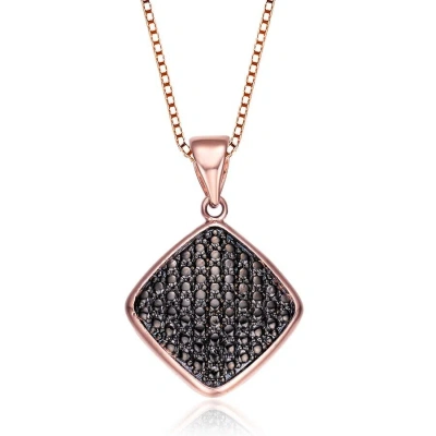 Megan Walford Elegant Rose Over Sterling Silver Round Black Cubic Zirconia Diamond Pendant Necklace In Two-tone