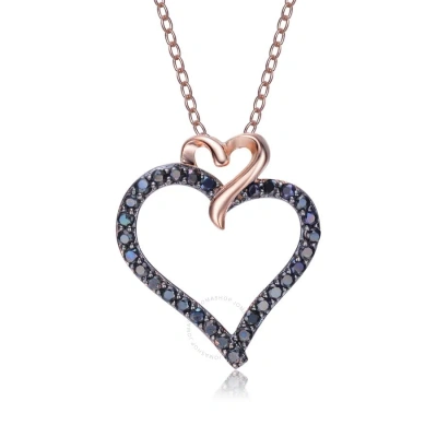 Megan Walford Elegant Rose Over Sterling Silver Round Black Cubic Zirconia Heart Halo Pendant Neckla In Two-tone