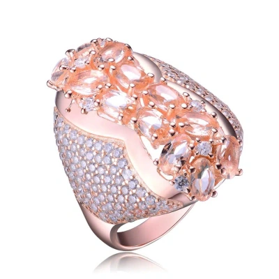 Megan Walford Elegant Rose Over Sterling Silver Round Morganite Peach Cocktail Ring In Two-tone