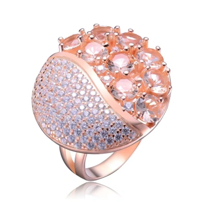 Megan Walford Elegant Rose Over Sterling Silver Round Morganite Peach Cocktail Ring In Gold