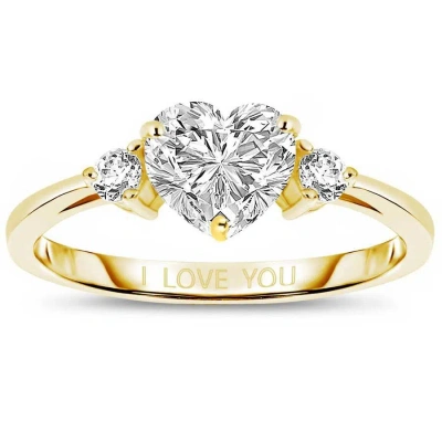 Megan Walford Elegant Sterling Silver Heart Clear Cubic Zirconia 3 Stone Ring In Two-tone