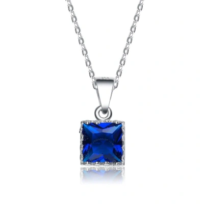 Megan Walford Elegant Sterling Silver Princess Blue Cubic Zirconia Solitaire Pendant Necklace In Neutral