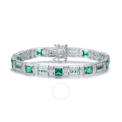 Megan Walford Elegant Sterling Silver Princess Emerald And Round Clear Cubic Zirconia Tennis Bracele In Two-tone