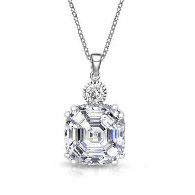 Megan Walford Elegant Sterling Silver Radiant Clear Cubic Zirconia Solitaire Pendant Necklace In White