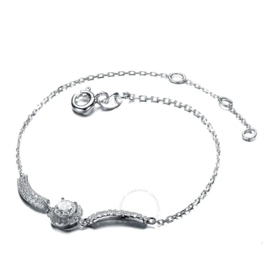 Megan Walford Elegant Sterling Silver Round Clear Cubic Zirconia Chain Bracelet In White