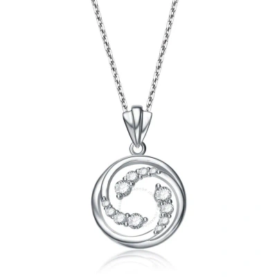 Megan Walford Elegant Sterling Silver Round Clear Cubic Zirconia Halo Pendant Necklace In White