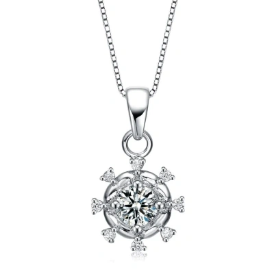 Megan Walford Elegant Sterling Silver Round Clear Cubic Zirconia Solitaire Pendant Necklace In Metallic