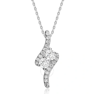 Megan Walford Elegant Sterling Silver Round Clear Cubic Zirconia Solitaire Pendant Necklace In White