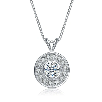 Megan Walford Elegant Sterling Silver Round Clear Cubic Zirconia Solitaire Pendant Necklace In White
