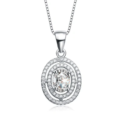 Megan Walford Elegant Sterling Silver Round Clear Cubic Zirconia Solitaire Pendant Necklace In White