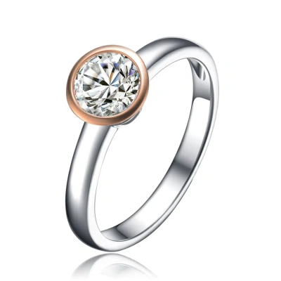 Megan Walford Elegant Sterling Silver Two-tone Round Clear Cubic Zirconia Solitaire Ring