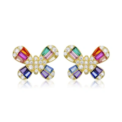 Megan Walford Gold Over Sterling Silver Cubic Zirconia Butterfly Stud Earrings In Multi-color