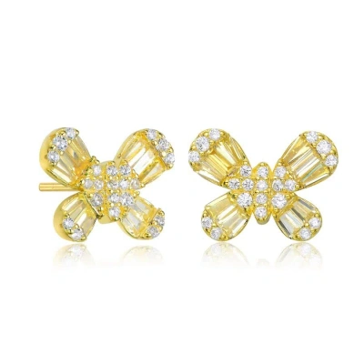 Megan Walford Gold Over Sterling Silver Cubic Zirconia Butterfly Stud Earrings In Yellow
