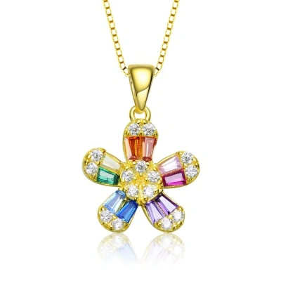 Megan Walford Gold Over Sterling Silver Cubic Zirconia Flower Pendant Necklace In Multi-color