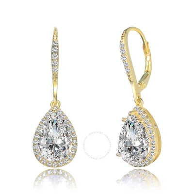 Megan Walford Gold Over Sterling Silver Pear With Round Cubic Zirconia Drop Earrings In Two-tone