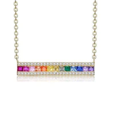 Megan Walford Gold Over Sterling Silver Rainbow Cubic Zirconia Bar Pendant Necklace In Metallic