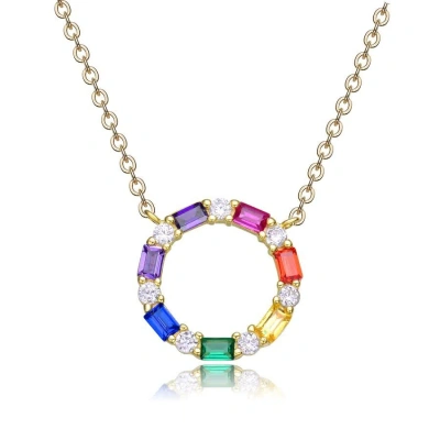 Megan Walford Gold Over Sterling Silver Rainbow Cubic Zirconia Circle Pendant Necklace In Multi-color
