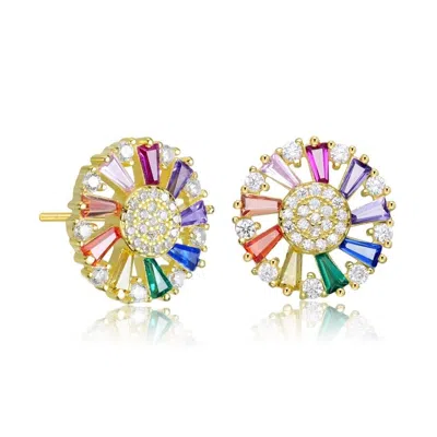 Megan Walford Gold Over Sterling Silver Round And Baguette Cubic Zirconia Stud Earrings