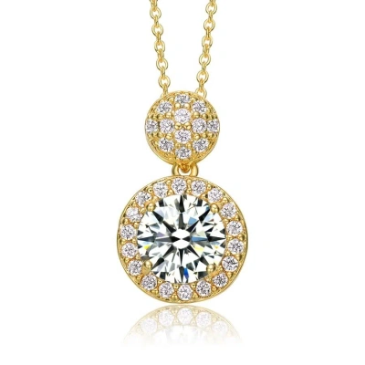 Megan Walford Gold Over Sterling Silver Round Cubic Zirconia Halo Necklace In Gold-tone