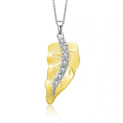 Megan Walford Gold Over Sterling Silver Round Cubic Zirconia Leaf Pendant Necklace In Gold-tone