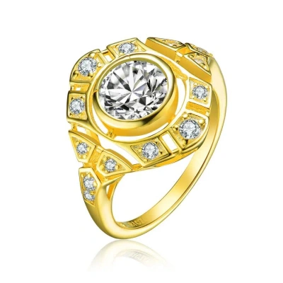 Megan Walford Gold Over Sterling Silver Round Cubic Zirconia Ring