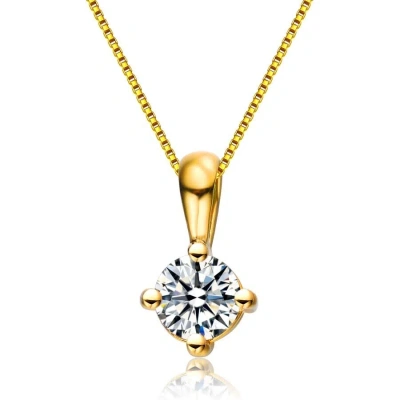 Megan Walford Gold Over Sterling Silver Round Cubic Zirconia Solitaire Necklace In Gold-tone