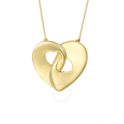 Megan Walford Large 14k Gold Plated With Diamond Cubic Zirconia Modern Double Heart Half Cut-out Ent In Gold-tone
