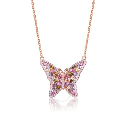 Megan Walford Long Lasting Sterling Silver With Rose Plated Multi Color Cubic Zirconia Butterfly Nec In Gold