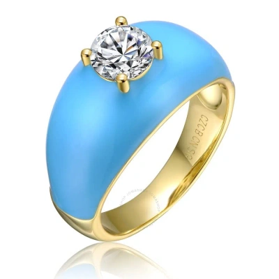 Megan Walford Rachel Glauber Young Adults/teens 14k Yellow Gold Plated With Cubic Zirconia Solitaire In Blue
