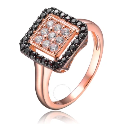 Megan Walford Rose Gold Overlay Black And Clear Cubic Zirconia Pave Ring In Pink