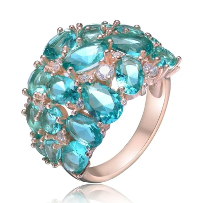 Megan Walford Rose Over Sterling Silver Aqua Blue Oval And Round Cubic Zirconia Cocktail Ring In Gold