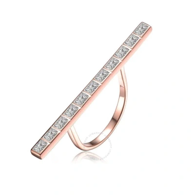 Megan Walford Rose Over Sterling Silver Clear Baguette Cubic Zirconia Long Bar Ring In Gold