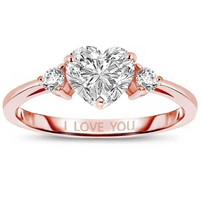 Megan Walford Rose Over Sterling Silver Clear Cubic Zirconia Heart Ring In Pink