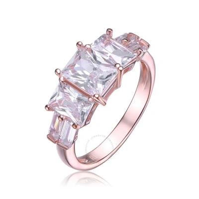 Megan Walford Rose Over Sterling Silver Emerald And Baguette Cubic Zirconia Engagement Ring In Rose Gold-tone