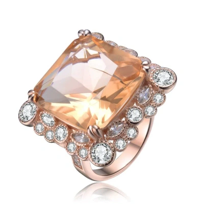 Megan Walford Rose Over Sterling Silver Morganite Cushion And Clear Round Cubic Zirconia Ring In Rose Gold-tone