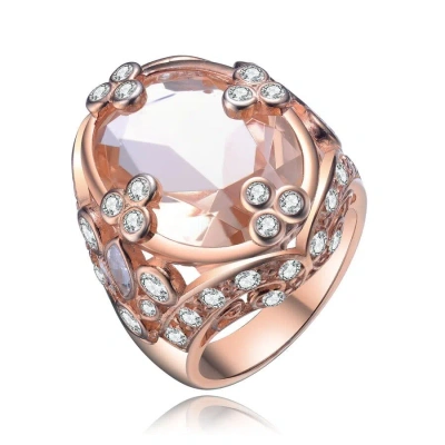 Megan Walford Rose Over Sterling Silver Morganite Oval And Clear Round Cubic Zirconia Cocktail Ring In Rose Gold-tone