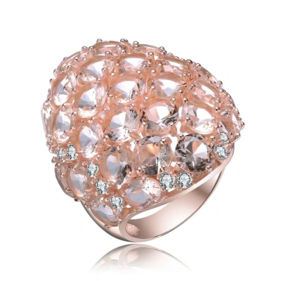 Megan Walford Rose Over Sterling Silver Morganite Oval And Round Cubic Zirconia Cocktail Ring In Rose Gold-tone