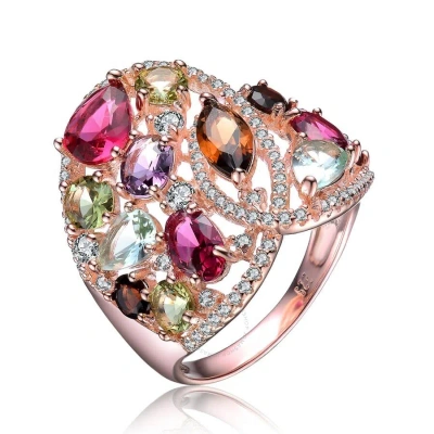 Megan Walford Rose Over Sterling Silver Muti Color Cubic Zirconia Ring In Multi-color